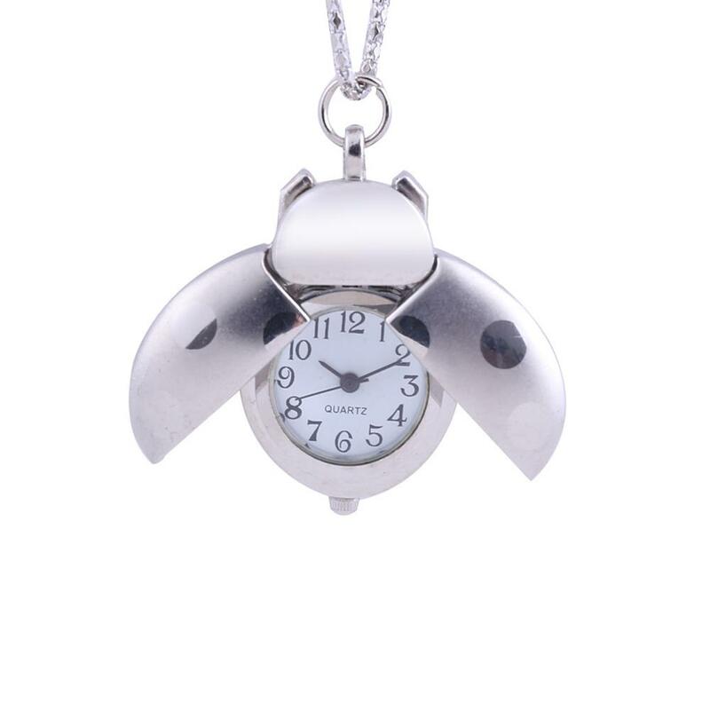 Silber Käfer Mode Quarz Taschenuhr Zubehör Uhr Mode Männer und Frauen Geschenke mit Kette