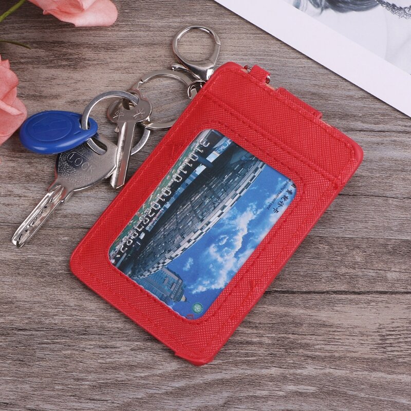 Unisex Colors Portable ID Card Holder Bus Cards Cover Case Office Work Key Chain Key ring Tool