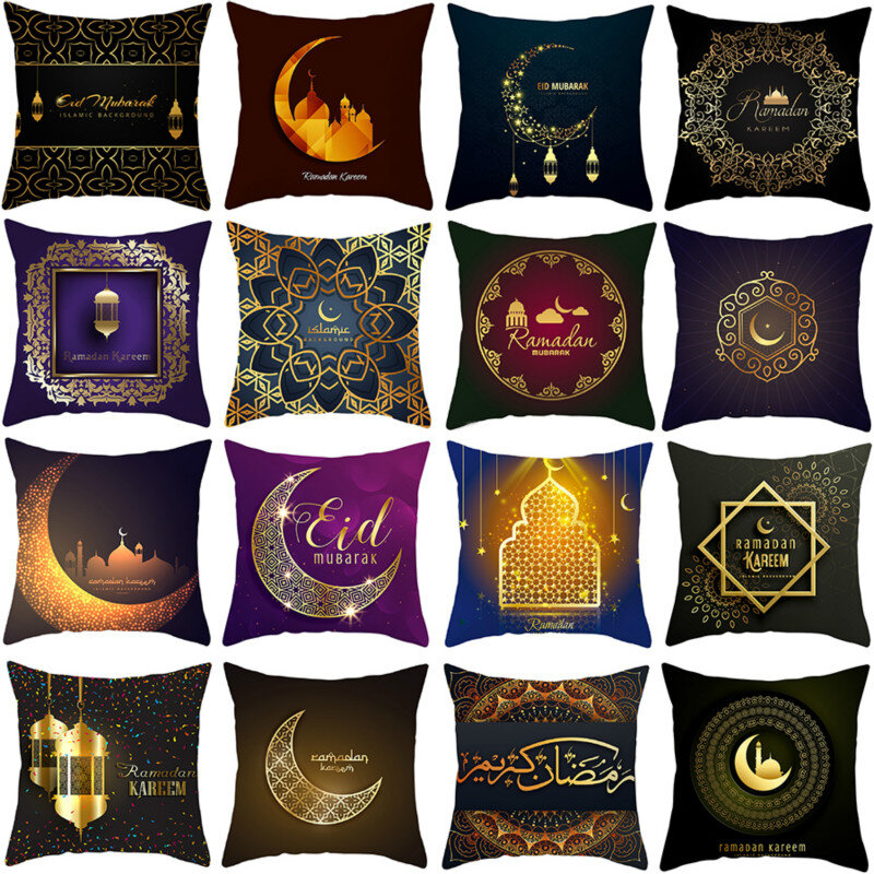 Muslim Ramadan Dicetak Bantal Cover Kareem Festival Lentera Melempar Bantal Case Mobil Rumah Kursi 45X45Cm Ruang Tamu dekorasi
