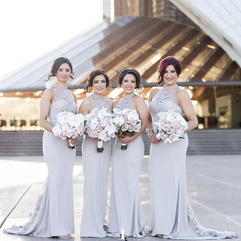 2021 платье подружки невесты, свадебное платье, серое платье русалки, платье подружки невесты с лямкой на шее, искусственное изготовление на заказ