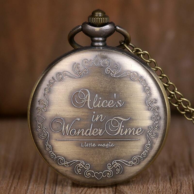 Reloj de bolsillo de cuarzo y bronce para hombre y mujer, pulsera con colgante de estilo Retro con tema Alice, reloj de bolsillo para hombre y mujer, TD2073