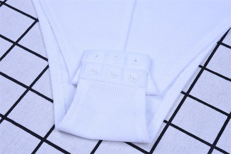 Body moulant blanc en tricot côtelé pour femmes, chemise à manches longues, fermeture éclair, col haut, moulant, barboteuse, automne hiver 2019