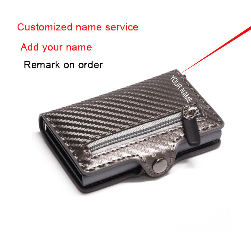 Portafoglio antifurto personalizzato in carbonio da uomo porta carte di credito in fibra organizzatore porta carte RFID tascabile con monete con cerniera con fermasoldi