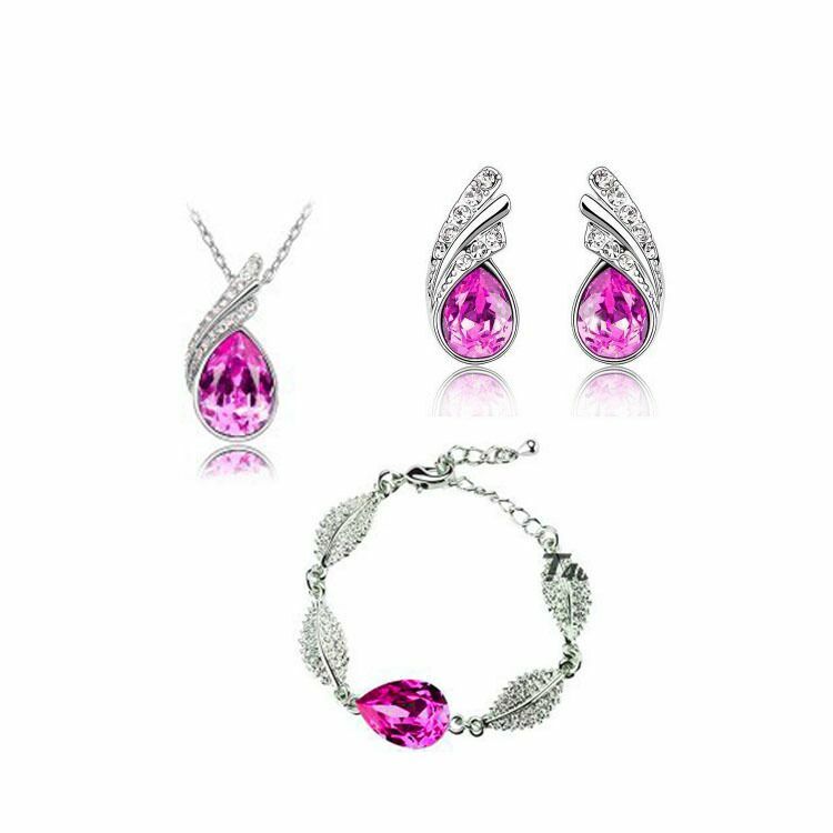 Meilleure vente de bijoux fins rose rouge pendentif en argent sterling 925 pour femmes, collier, bracelet, boucles d'oreilles, ensemble cadeau S0128