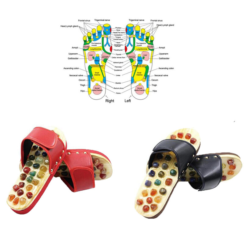 Zapatillas de masaje de pie con piedra de guijarro Natural, zapatos de masaje con puntos de acupuntura, para el cuidado de reflexología, activación de la sangre