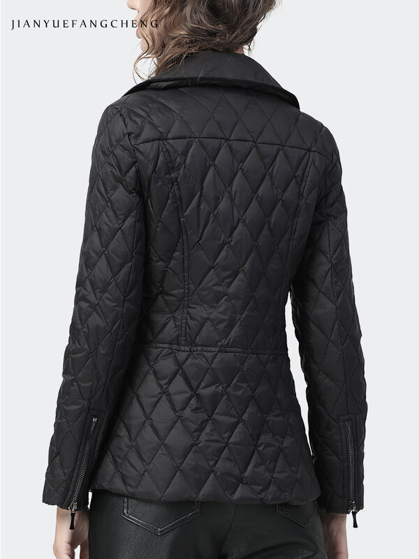 패션 스포츠 기관차 스타일 Womens Down Jacket 비대칭 디자인 2021 Winter Tops 따뜻한 가볍게 흰색 오리 Puffer Coat