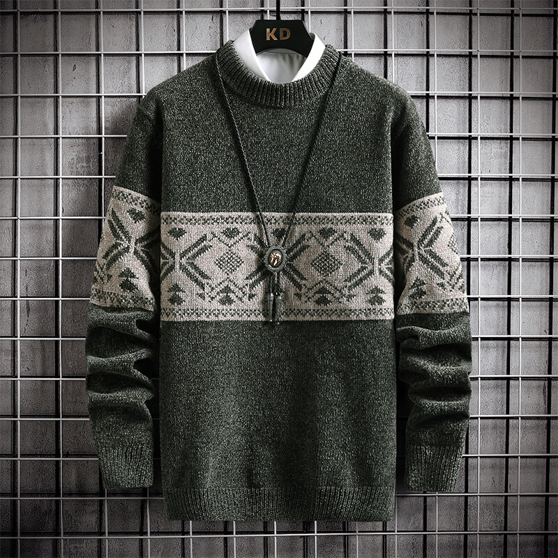 Sweater Pullover Musim Gugur Tebal Fashion Pria 2022 Musim Semi Lengan Panjang Kasual Solid Fit Tetap Hangat Pria Baru 4XL 5XL Merek MOOWNUC