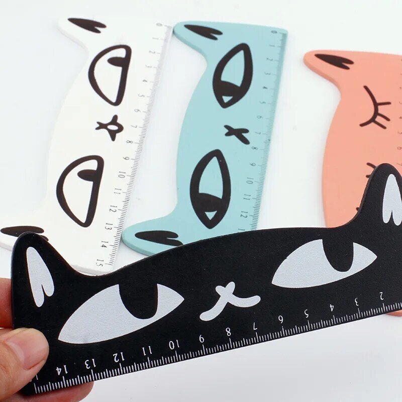 Regla de madera de gato bonito, 15cm, Color caramelo fresco, regla recta de medición, herramienta de regalo promocional, papelería