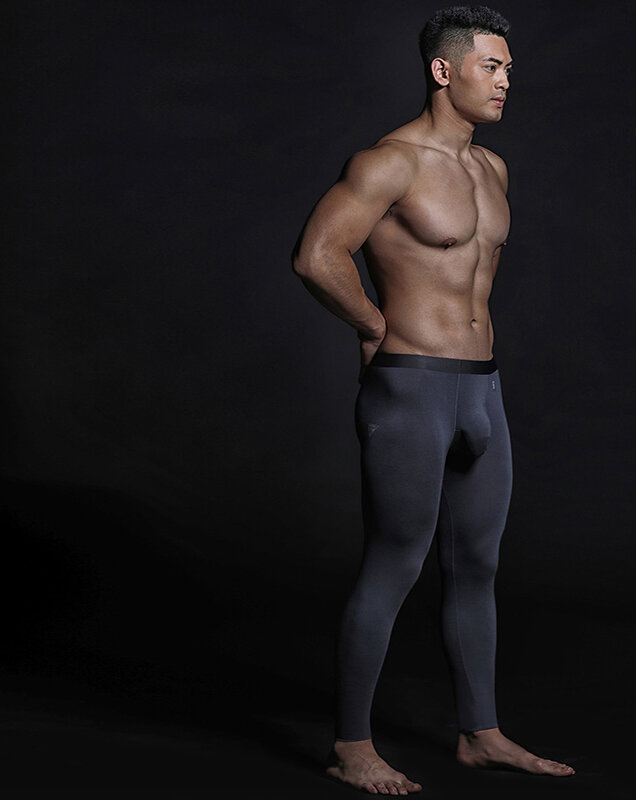 Legging longa respirável masculina, cintura baixa, bolsa grande