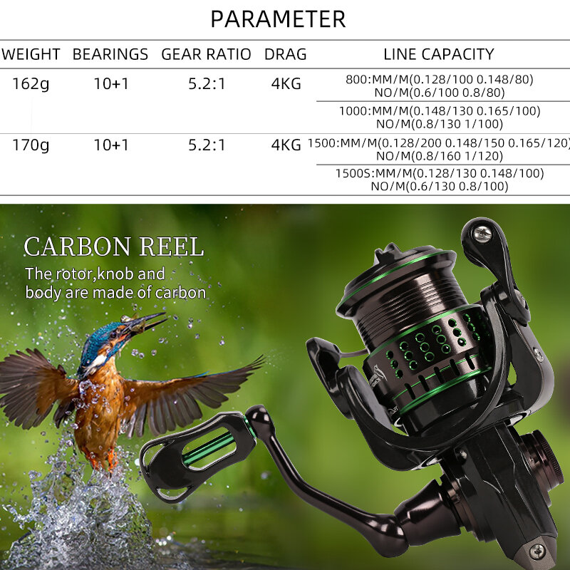 TSURINOYA 162g Ultralight Spinning Fishing Reel Kingfisher 800 1000 1500S 1500 Profession Bait Finesse System Trout Ajing Wheel