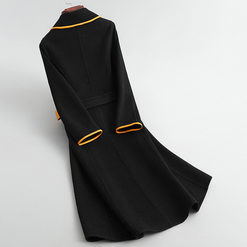 Abrigo de lana largo y elegante para mujer, chaqueta de mezcla con cinturón coreano, abrigo Vintage, 2020 Zyw02