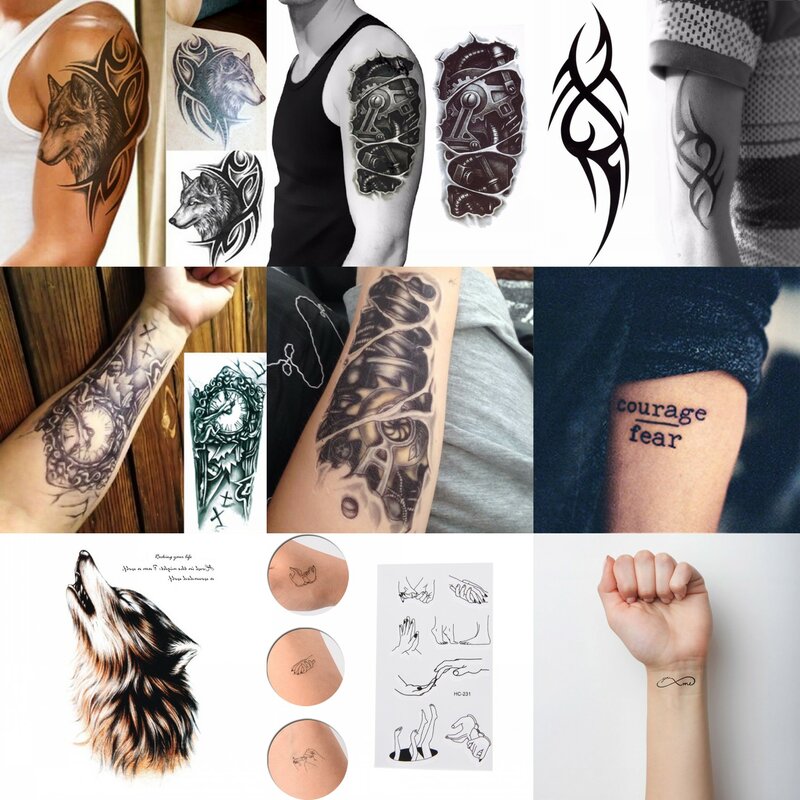 2019 tatuaje temporal negro caliente arte corporal 3D impermeable tatuajes temporales calcomanías arte hombres brazo pierna falso papel de tatuaje