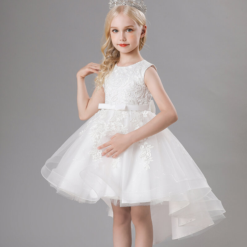 Dziewczęca sukienka dla księżniczki urodzinowa kostium fortepianowy letnia sukienka w stylu koronki Sweep train