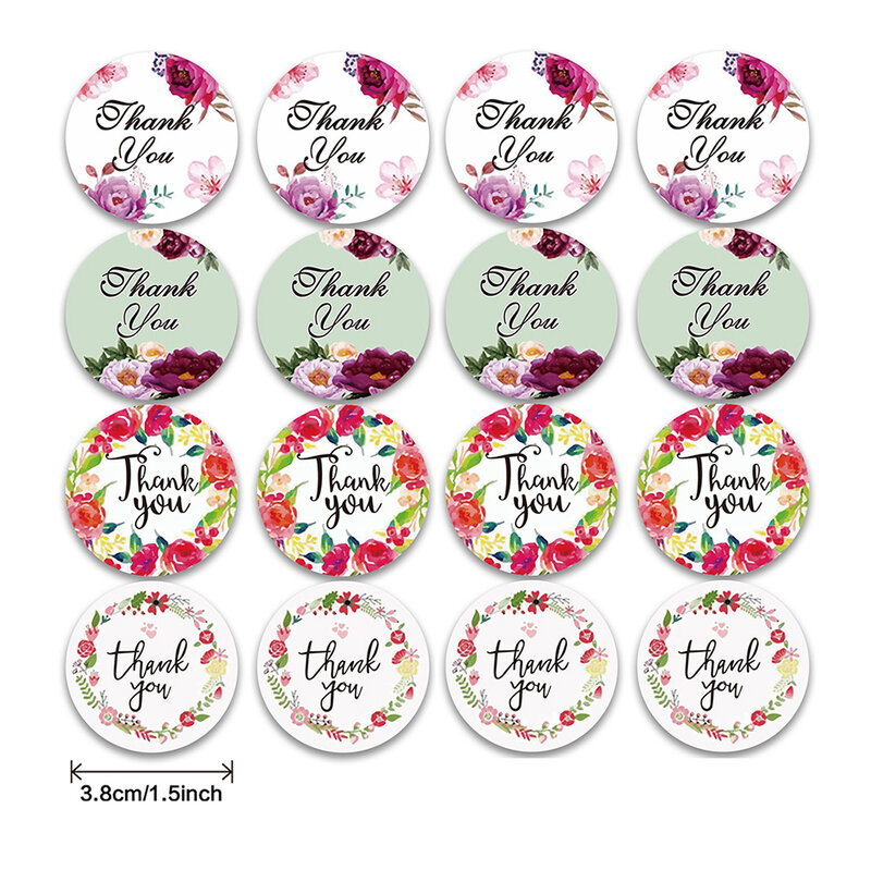 Flower Thank You Round Sticker Label 500pcs/roll 3.8cm Gift Card Business Packaging Decoration Scrapbook Stationery Stickers