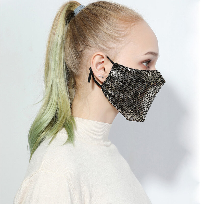 Unissex máscaras reutilizáveis moda lantejoulas rosto cover máscaras de algodão quente anti-haze brilhando festa respirável rosto capa máscara boca