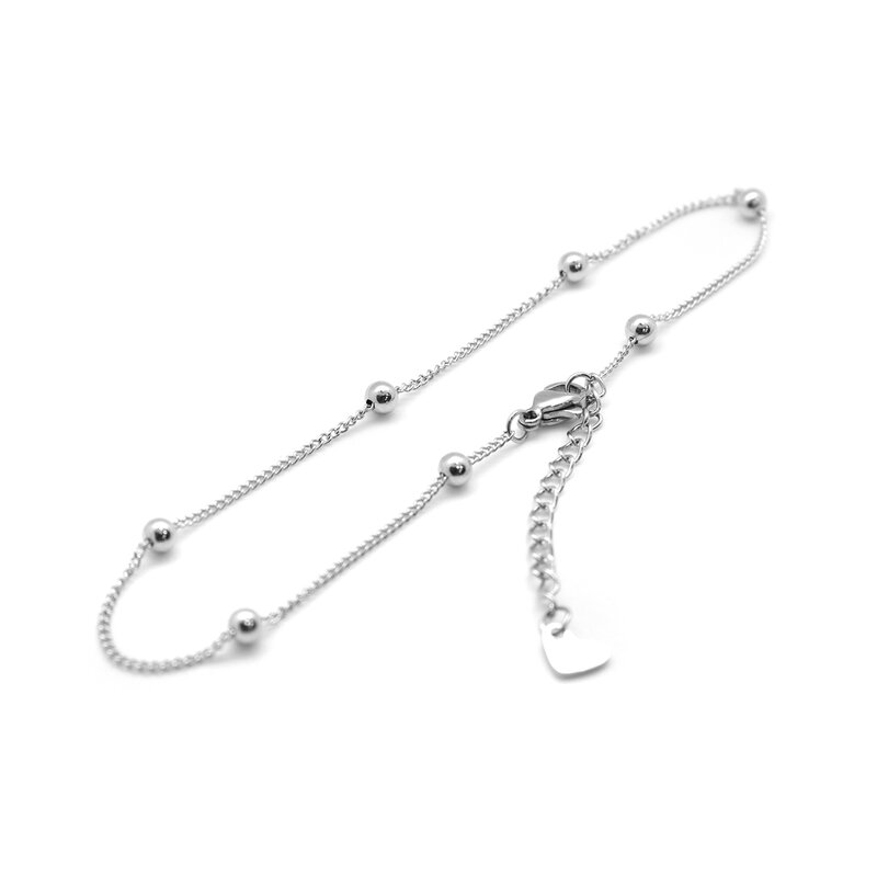 304 Stainless Steel Anklet Silver Color  Round Charm Anklet With A Bell Fashion Women Jewelry Gifts 23.5cm(9 2/8") long, 1 Piece