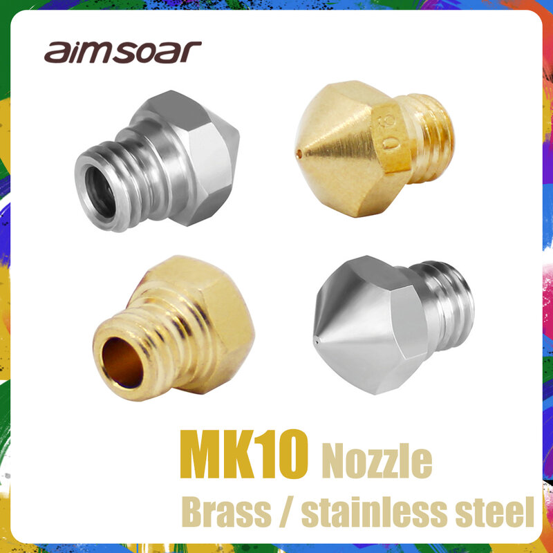 Boquilla MK10 0,2/0,3/0,4/0,5/0,6/0,8/1,0mm, accesorios para impresora e3d, extrusora remota, cabezal de extrusión, boquilla de latón de acero inoxidable
