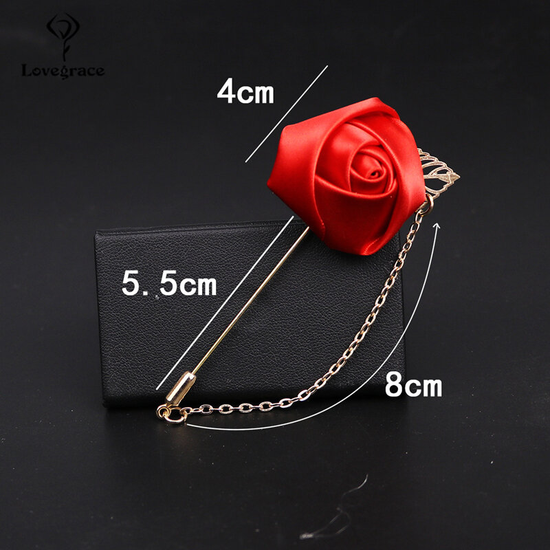 Lovegrace-Pin de solapa de flores de rosa roja para hombre, ramo de boda hecho a mano, broche de botón, padrino de boda, ramillete y Boutonnieres de novio