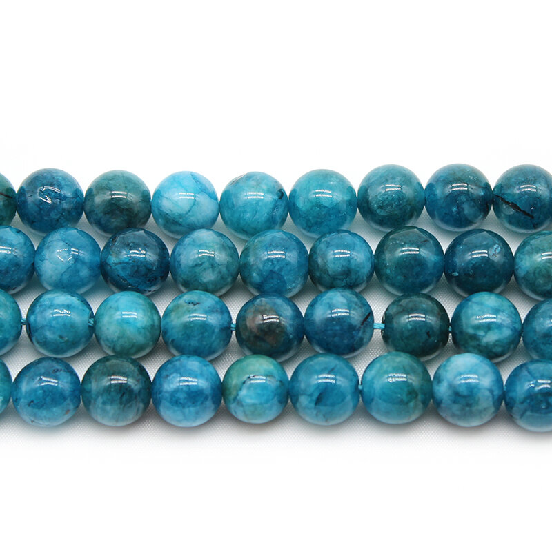 Cuentas de piedra de apatita azul lisa, cuentas espaciadoras sueltas redondas de 6, 8 y 10mm para fabricación de joyas, pulsera y pendientes, accesorios de 15 pulgadas