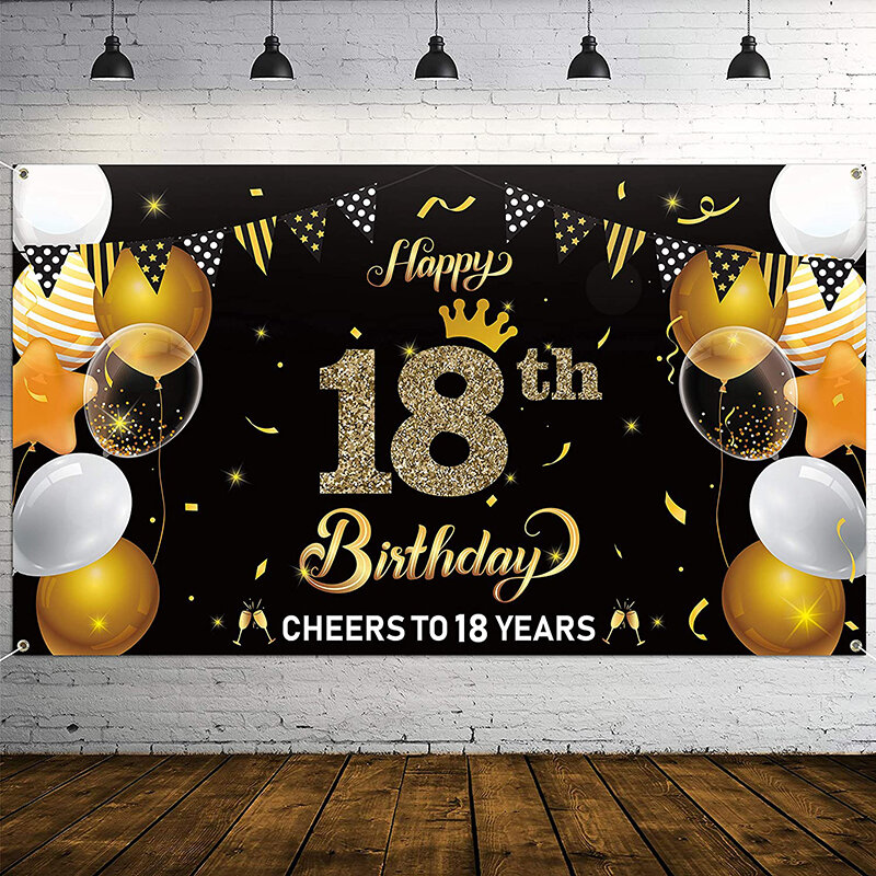 Happy 18th วันเกิดแบนเนอร์ Cheers ถึง18ปีพื้นหลังแบนเนอร์ตกแต่งงานปาร์ตี้อุปกรณ์ในร่มกลางแจ้ง Photo Booth Props
