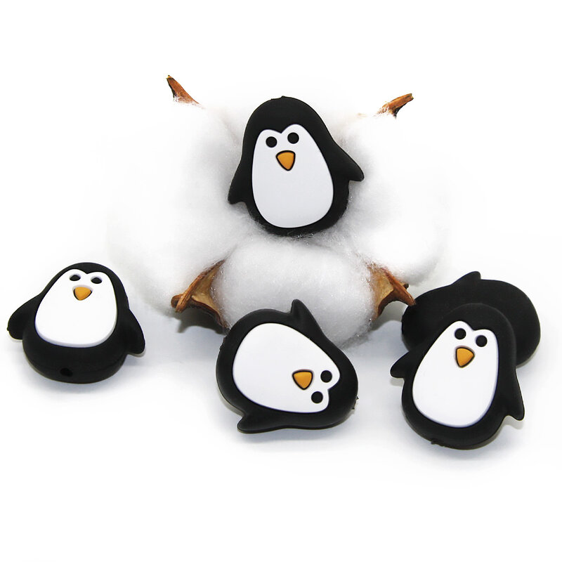 Cute-Idea 5PCs Mini Penguin Baby Animal Silicone Beads Teething Product Food Grade Pacifier Chain Rodent Toys Accessories gifts