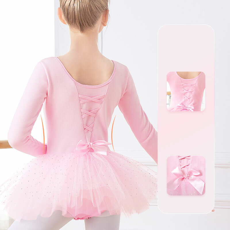 Балетное платье-пачка для девочек, платье принцессы с V-образным вырезом на спине и блестками в горошек, костюм для гимнастики, детское корейское Тюлевое платье