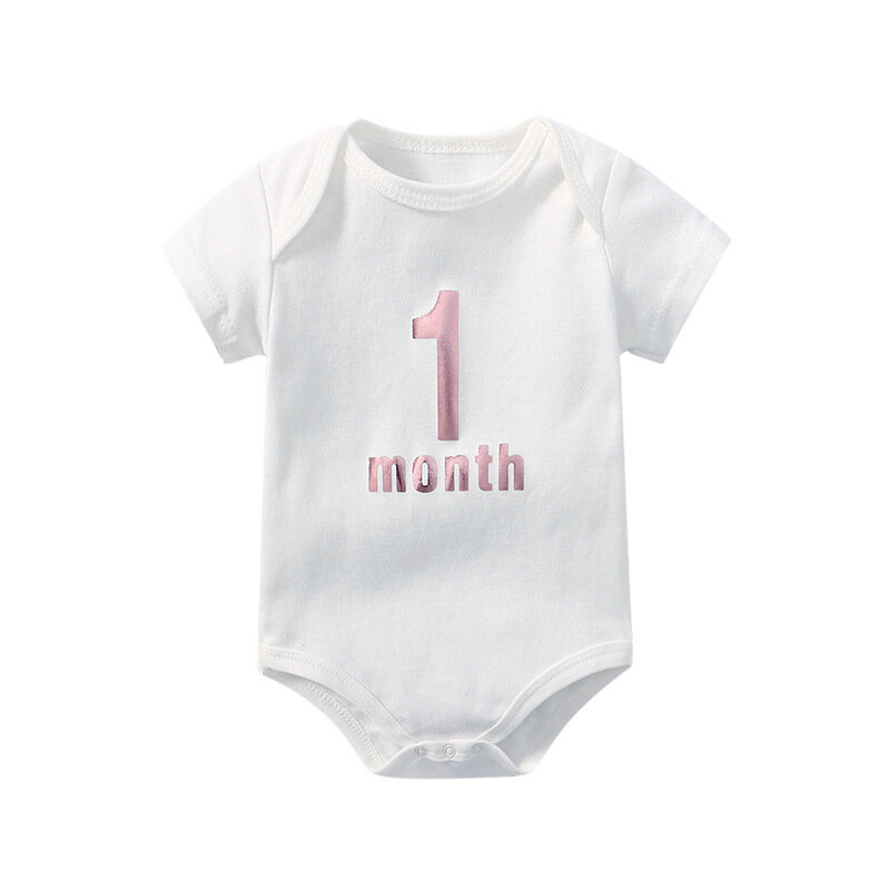 Neugeborene Kleidung 1 Monat Offenbaren Jahrestag Geschenk Baumwolle Baby Jungen Mädchen Body Weiß Kurzarm Sommer Babyspielanzug