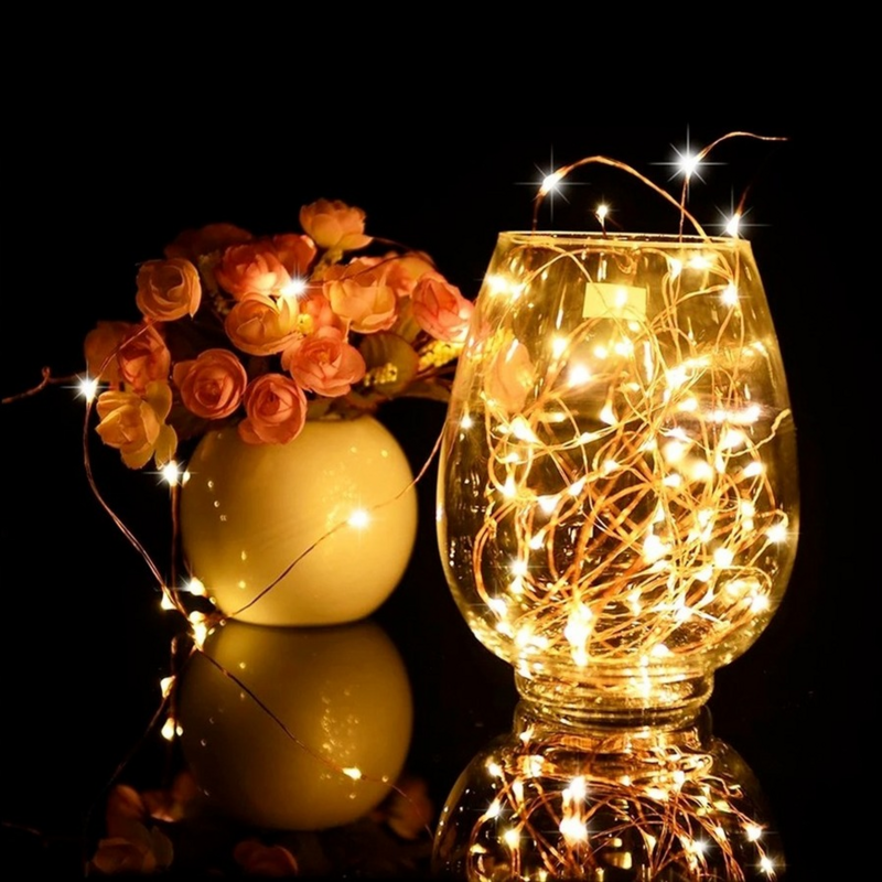 Luz de hadas LED de Año Nuevo para Navidad, cadena de alambre de cobre impermeable para boda, guirnalda de fiesta, 5M, 3M, 2M, 1M