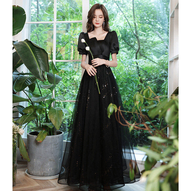 女性のための韓国スタイルの半袖イブニングドレス,地面の長さ,台形の形,スパンコール,フォーマル,エプロム