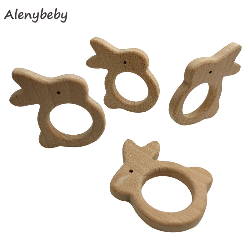 Baby Holz Zahnen Ringe Schmerzen Relief Natürlichen Holz Kaninchen Spielzeug Unfinished Holz Beißring Tiere für Infant Kleinkind Dusche Spielzeug