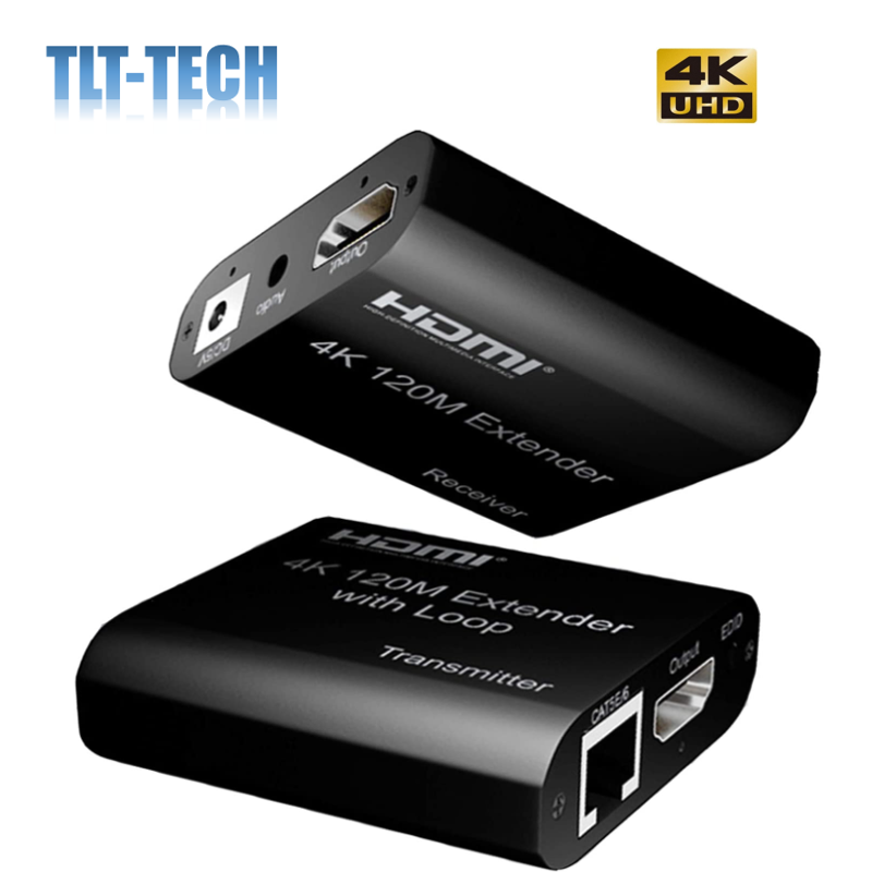 Przedłużacz HDMI 4K z wyjściem Audio i pętli 120M/395FT cyfrowy Adapter HDMI Ethernet Extender bezstratna transmisja przez Cat5e/6