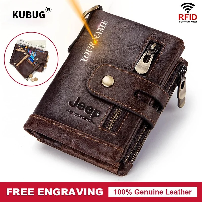 Ku버그-100% 정품 가죽 남성 지갑, 무료 각인 작은 동전 지갑 미니 카드 홀더 남성 지갑 포켓 여성용