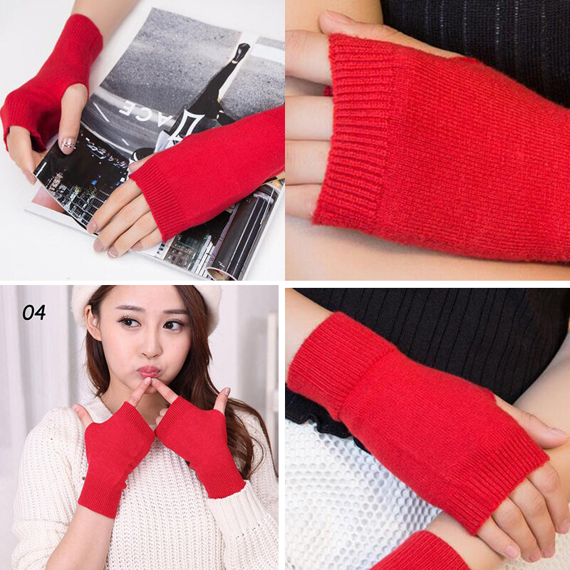 Unisex Winter Warm Half Finger Touch Screen Wool Knit Gloves Women Cashmere Short Elastic Fingerless Student Writing Mitten D77