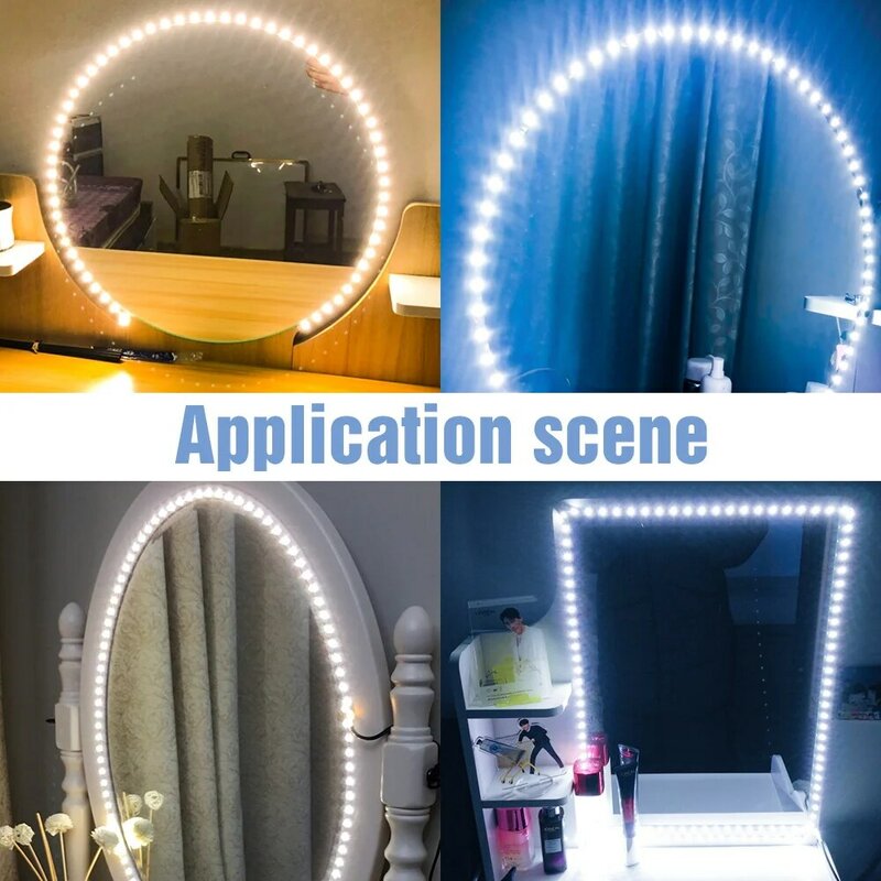 Hollywood Flexibele Vanity Light Dimbare Led Make-Up Spiegel Lamp Usb Cosmetische Light Strip Kaptafel 50Cm 1M 2M 3M 4M 5M Lamp
