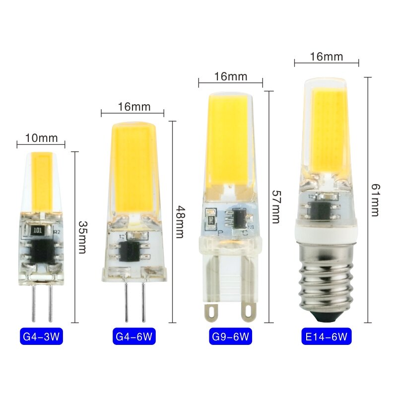 Lâmpada led g4, g9, e14, 3w, 6w, ac/dc, 12v, 220v, cob, lustre, substituir, lâmpadas de halogéneo, branco frio/quente, 4 pcs/lot