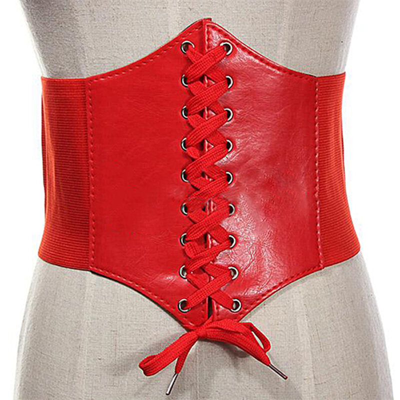 Gorset pas dla kobiet moda kobieta Faux Leather szeroki pas mocno pas gorset elastyczny pasek ремень женский