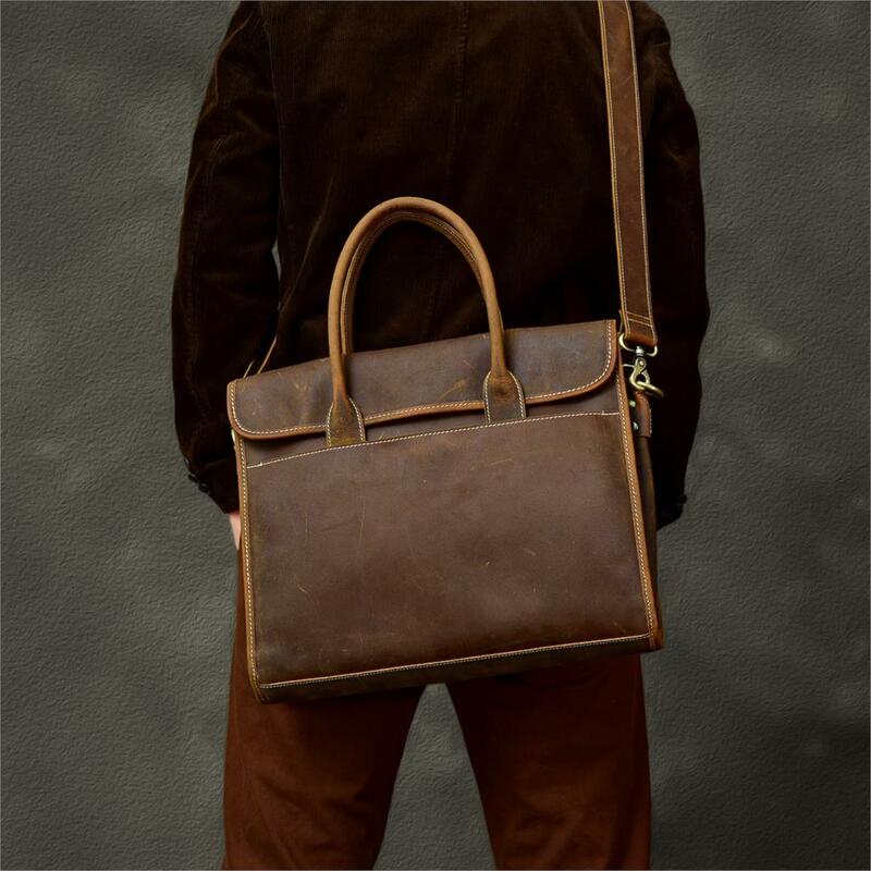 Мужские сумки из кожи Крейзи Хорс, тонкий портфель в стиле ретро, сумка через плечо из воловьей кожи, повседневная сумка для ноутбука, новинка 2022
