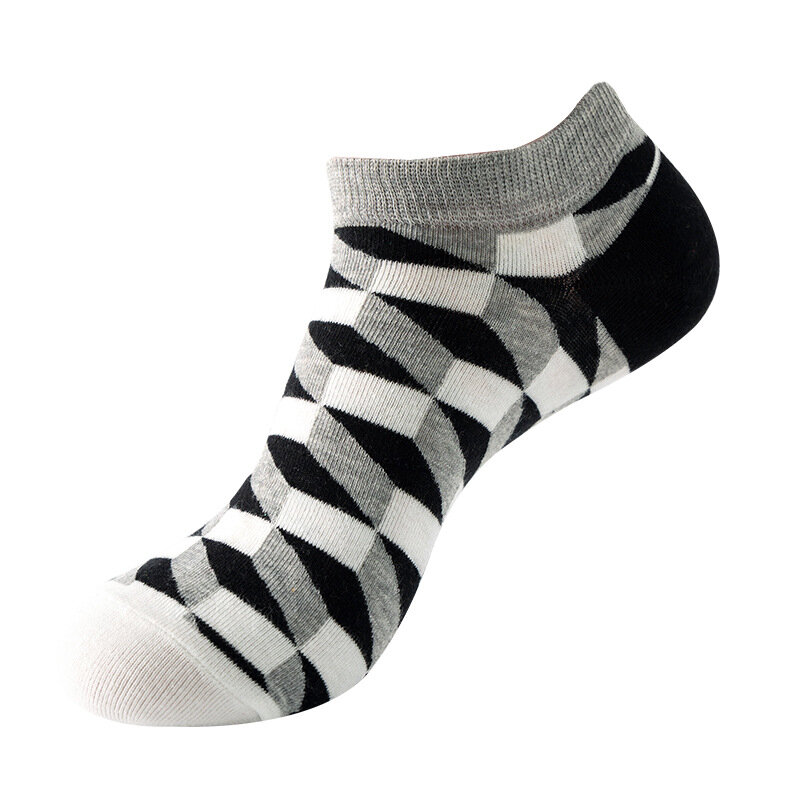 Meias de tornozelo treliça geométrica masculina, meias curtas de algodão penteado, coloridas, casuais, novidade, qualidade, verão