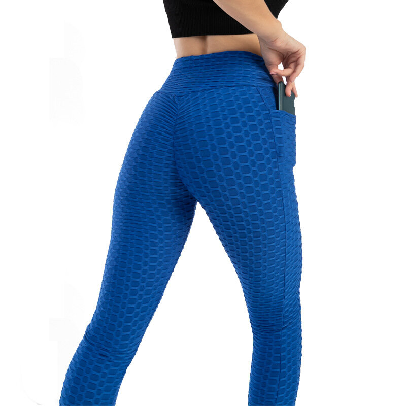 Nowe antycellulitowe legginsy kieszonkowe damskie treningowe wysokiej talii Push Up legginsy Running Fitness Gym spodnie typu Jeggings kobiety odzież