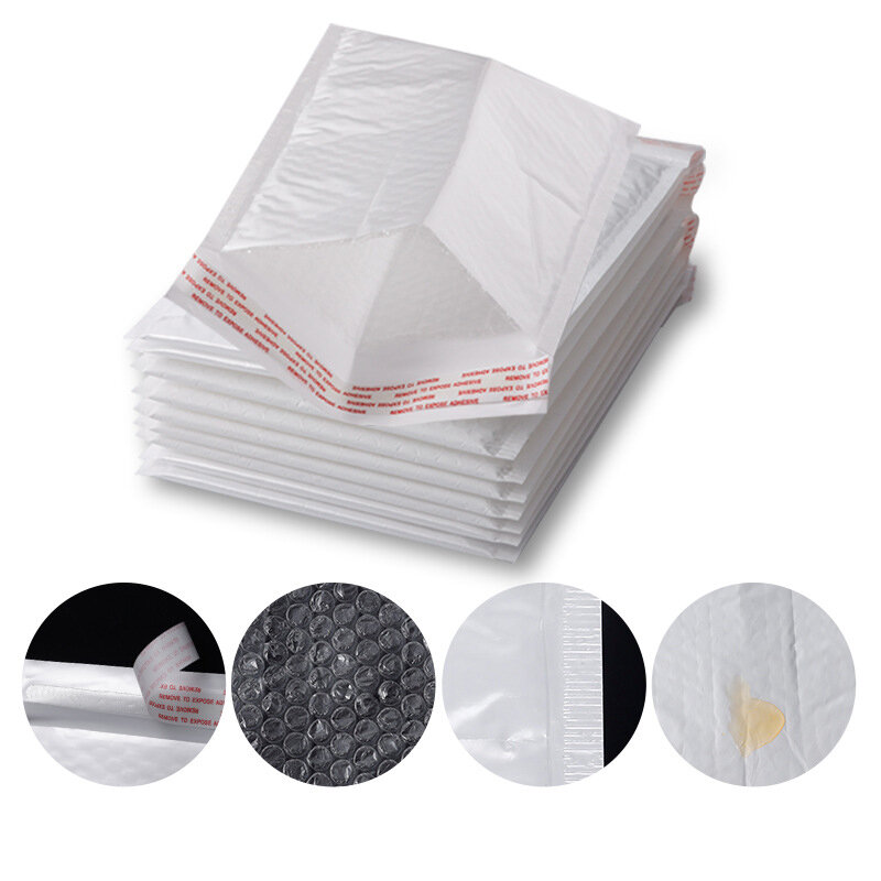 白いバブル封筒5ピース/セット,セルフシールメーラーバッグ,雑誌の裏地付きメーラー用のパッド入り封筒