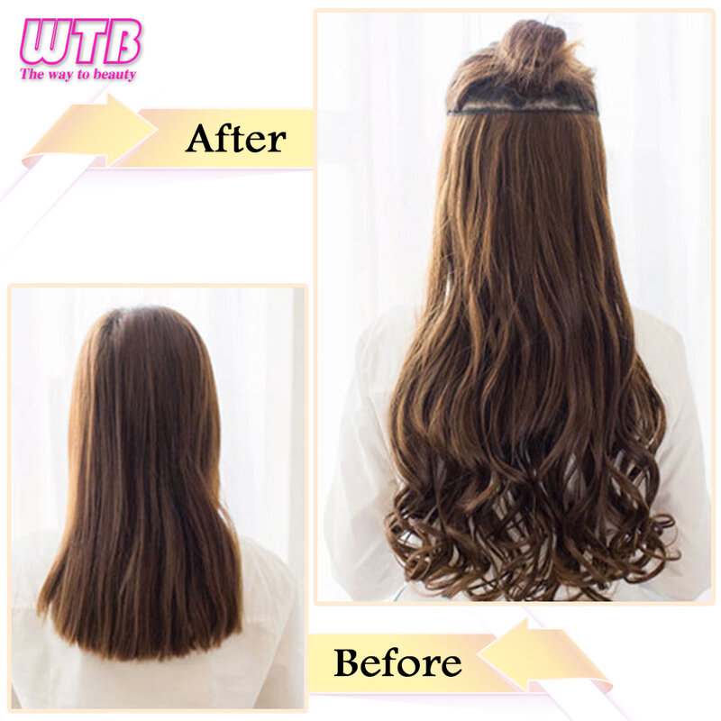 WTB-Extensión de cabello sintético para mujer, postizo largo y liso, resistente al calor, color negro, 5 clips, 100cm, 5 tamaños