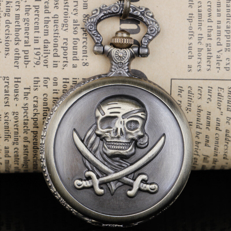 Reloj de bolsillo de cuarzo con cadena para hombre y mujer, colgante Steampunk de terror con cabeza de calavera