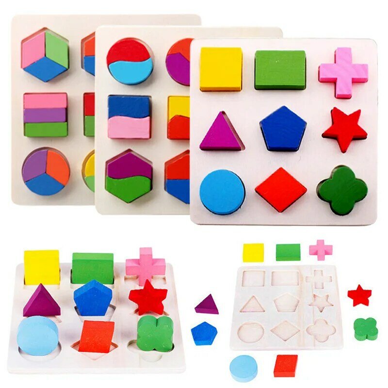 Puzzle Kayu Montessori Mainan Papan Pegangan Tangan Mainan Edukatif Bayi Tangram Jigsaw Puzzle 3D Bentuk Geometris