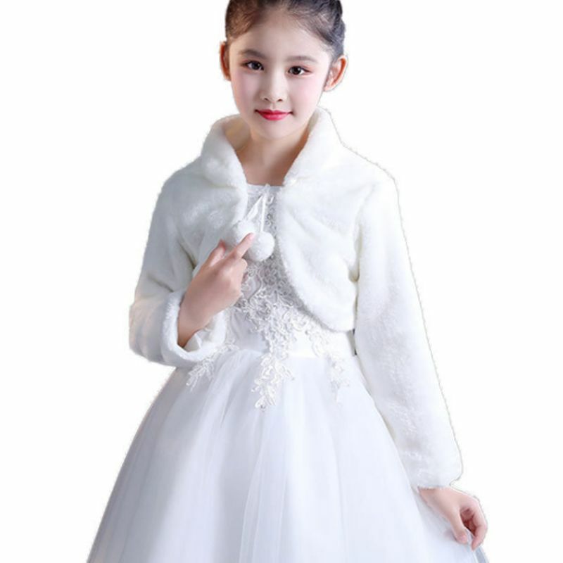 Kids Princess Thicken Plush Wrap Shawl Flower Girls Long Sleeve Capelet Shrug C R3MC
