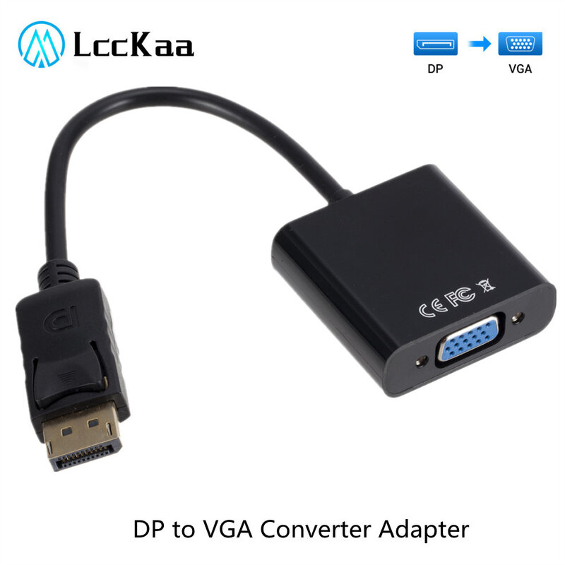 LccKaa 디스플레이 포트 디스플레이 포트 DP-VGA 어댑터 케이블 PC 컴퓨터 노트북 HDTV 모니터 프로젝터용, 남성-여성 변환기