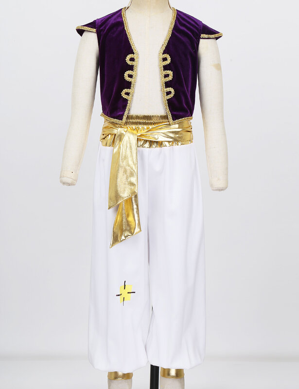 Disfraces de príncipe árabe para niños, chaleco con mangas de casquillo, pantalones, trajes, disfraz de Halloween, conjunto de actuación