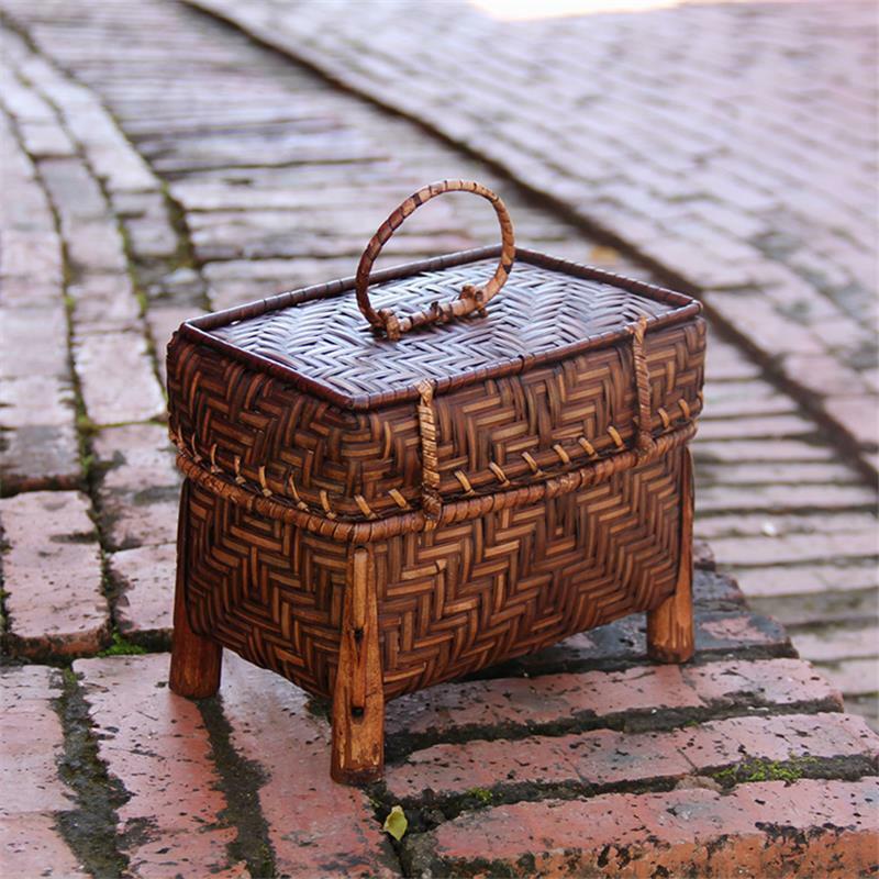 Bolso tejido de bambú hecho a mano para mujer, Mini bolsa decorativa para juego de té, Retro, Original, a6106, Tailandia, 22x13CM