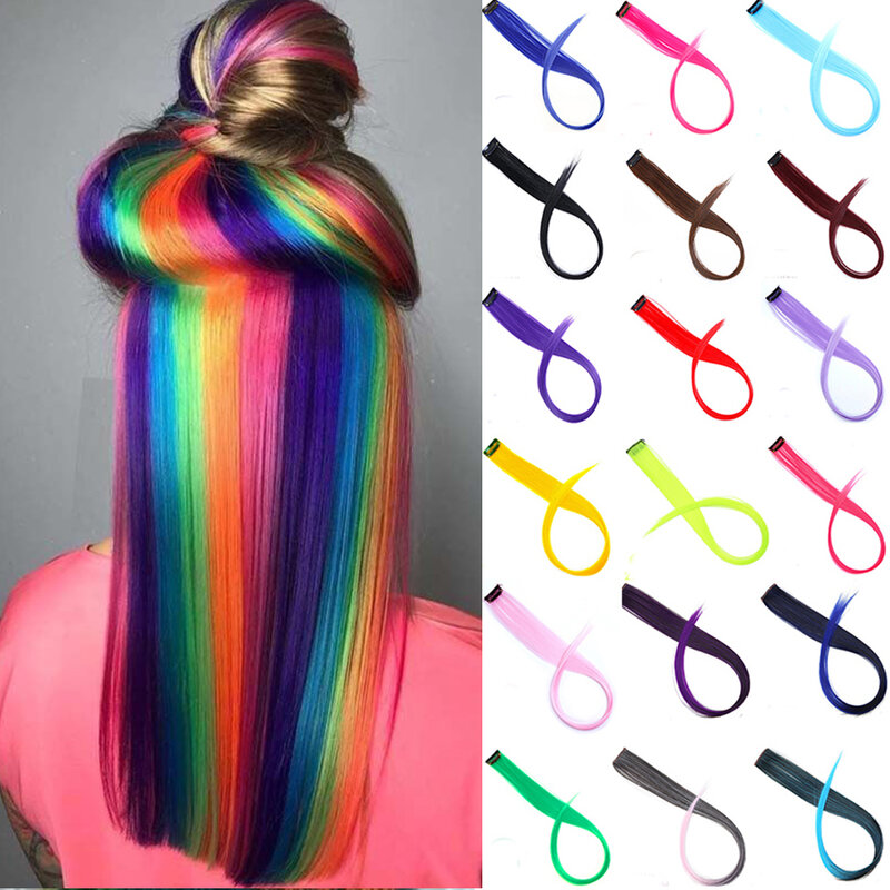 Lupu-extensiones de cabello sintético de colores para mujer, extensiones de cabello postizo largo y liso con Clip, 22 pulgadas