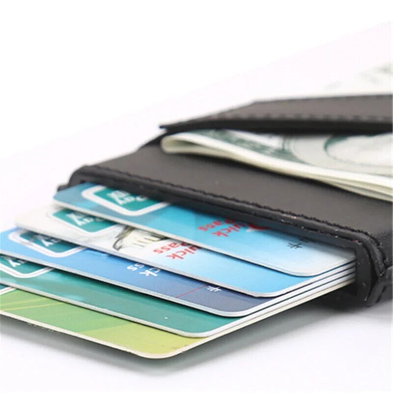 Zovyvol dompet kartu kredit pria, pemegang ID kartu kredit minimalis hitam pemblokir RFID untuk pria Vintage Mini kantung uang pemegang ID 2024