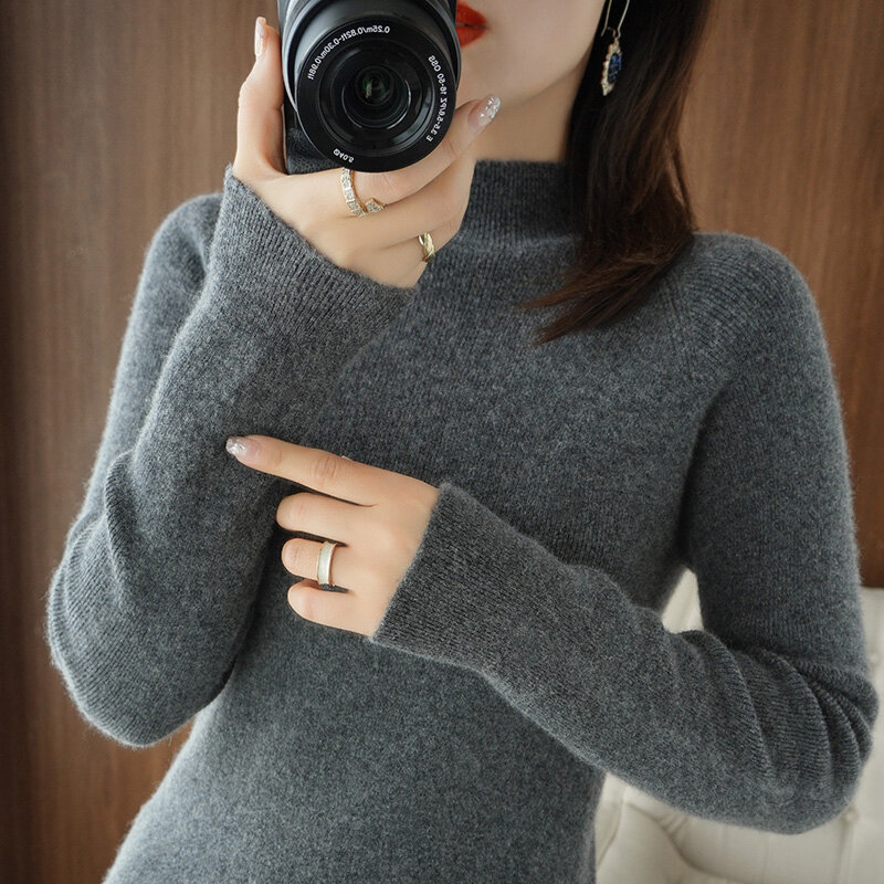 2022 half high neck cashmere sweater women's winter cashmere Pullover knitted women's long sleeve thick loose Pullover